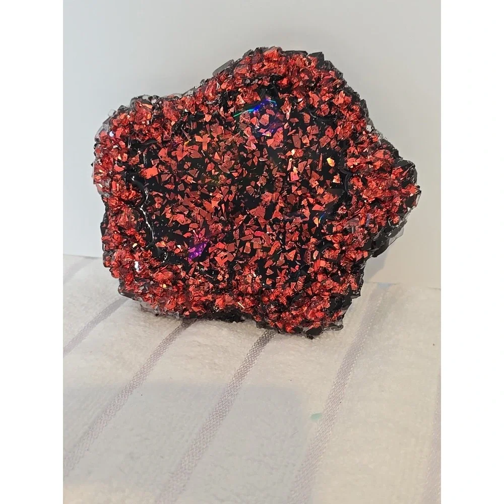 Handmade Resin Crystal Edge Wavy Trinket Holder Red Black‎ Glitter 776
